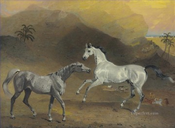 Animal Painting - caballos salvajes jugando en animales de montaña